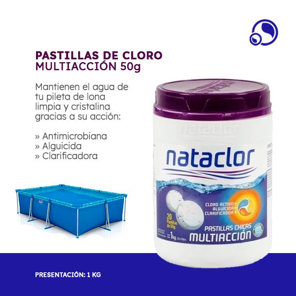 Pastillas de Cloro Mutiacción NATACLOR - 50 gramos por 1 kilogramo